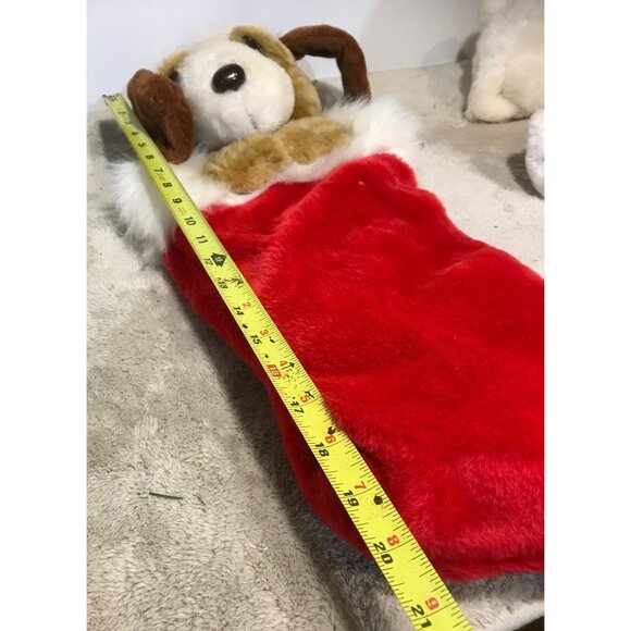 Easton Court Plush Dog Christmas Stocking Brown Ears & Santa Hat 20" - Picture 5 of 6